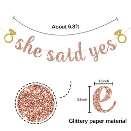 She Said Yes Banner, Bride to Be Party Decorations, Engagent, Bridal Shower Bachelorette Party Decorations, Rose Gold Glitter