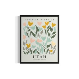 Utah Flower Market - Póster de arte de pared, arte de arte floral botánico para recámara, cocina, baño, decoración de sala de estar, 61 (Utah, 8 x 10 pulgadas, sin marco)