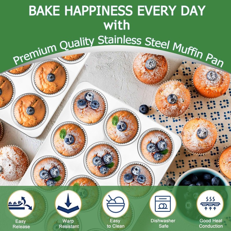 Herogo 2 Pack 12-Cup Stainless Steel Cupcake Pan Tin for