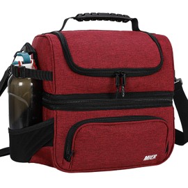 MIER Lunch Bag Men Double Deck Lunch Box Bag,Insulated Leakproof Cooler Bag Adult with Multiple Pockets for Work (Dark Red)