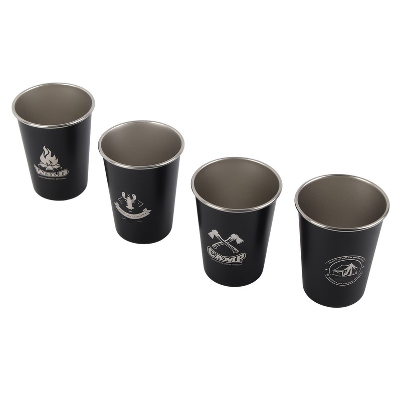 4pcs Camping Cups Black 350ml Outdoor Camping Portable Stainless Steel