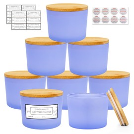CONNOO 8 Pack 12 OZ Purple Glass Wide Mouth Candle Jars for Making Candles with Airtight Bamboo Lids Nice Sticky Warning Labels for Candle Making Empty Container Bulk - Dishwasher Safe