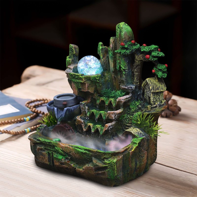 Rockery Fountain Indoor Tabletop Water Fountain Desktop Mountain Cascading Waterfalls