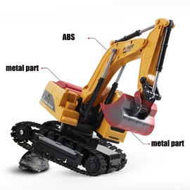 Remote Control Excavator Toy,DRSM RC Excavators - Metal Shovel Digger Vehicles with Lights Sounds and 360° Rotation Digging Sand, Christmas & Birthday Aged 3 4 5 6 7 8 9 10+ Year Old