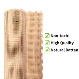 14" Width Square Cane Webbing 3.3Ft, Natural Rattan Webbing Roll for Caning Projects, Woven Mesh Cane for Furniture, Chair, Cabinet, Ceiling