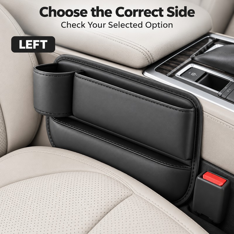 Car Seat Gap Organizer with Cup Holder – Black Leather-Style