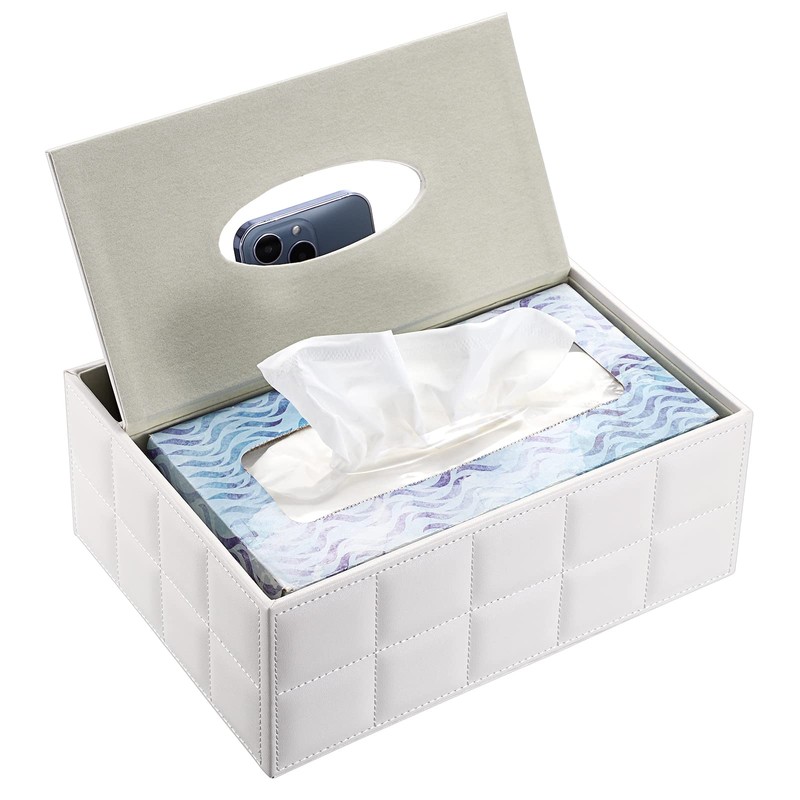 BTSKY PU Leather Household Office Rectangular Tissue Box with Remote