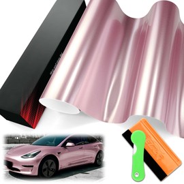 1FTx5FT PET Super Gloss Metallic Passion Pink High Glossy Vinyl Wrap Auto Car Sticker Decal Film Sheet Bubble Free Air Release Technology with Tool Set
