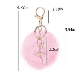 Fluffy Keychain Dancer Dance Keychain for Girls Women Backpack Car Keyring Dancing Keychain for Cute Girls Ballerina Decor Handbag Purse Charms Key Ring Fluffy Ball Key Chain
