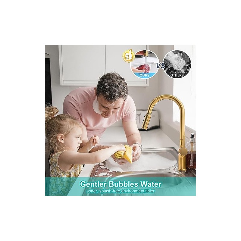 Brushed Gold Kitchen Faucet, Single Handle Gold Kitchen Sink Faucet