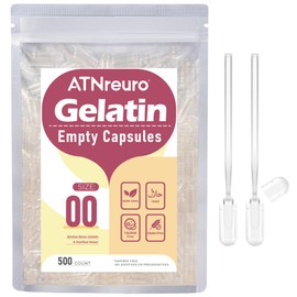 ATNreuro Size 00 Empty Gelatin Capsules with 2 Micro Spoons - 500 Count Empty Clear Capsules - Empty Pill Capsules for Powders Supplements