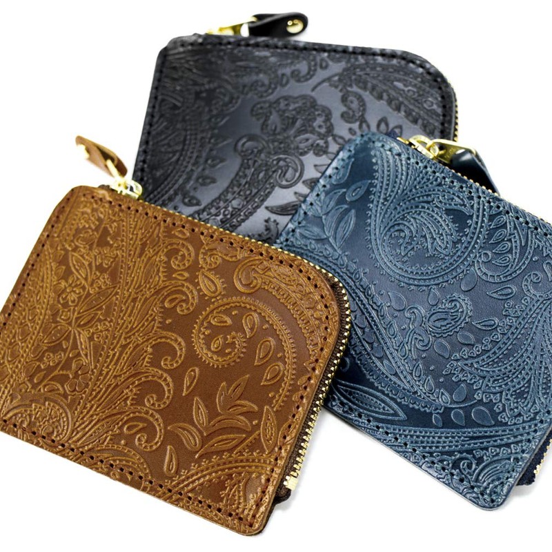 Vincent Crafted, Tochigi Leather, Paisley, L-Shaped Zipper, Mini Wallet, FARIA