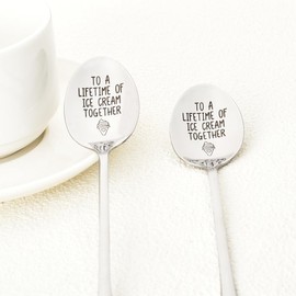 Couples Ice Cream Spoons Gifts for Husband Wife Anniversary Valentines Gifts for Girlfriend Boyfriend Christmas Birthday Gifts for Him and Her to a Lifetime of Ice Cream Together Spoon for Ice Cream