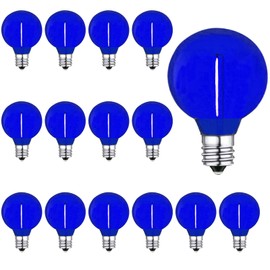 LRSUEYSKIN G40 Blue LED Replacement Bulb 1W Light Bulbs Shatterproof Waterproof LED Outdoor String Lights Decorative Night Light E12/C7 Candelabra Base for Wedding Patio Garden Yard,15 Pack(Blue)