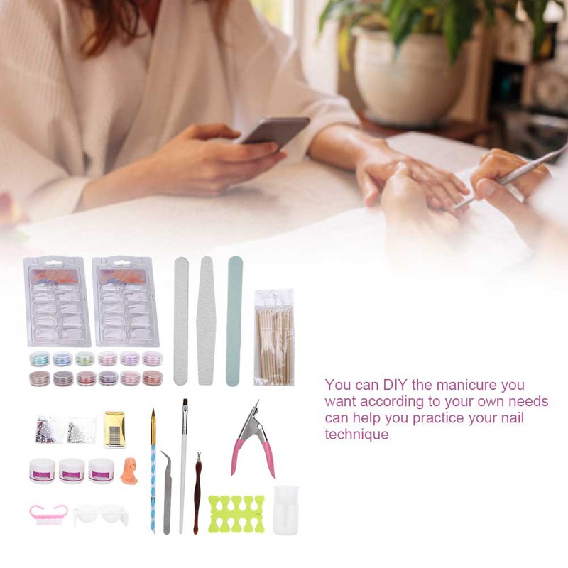 Nail Manicure Set Glitter Powder Nail Tips Brush Nail Art