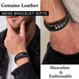 Gkmamrg Gift for Men – Men's Bracelet – Learner Bracelet – Leather Bangle Black – Braided Genuine Leather Wide Wrap Bracelet with Magnetic Clasp, Leather
