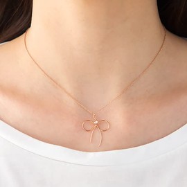 [ジュエリーショップエム] 細線 手曲げ リボン ネックレス レディース ゴールド n0066-G