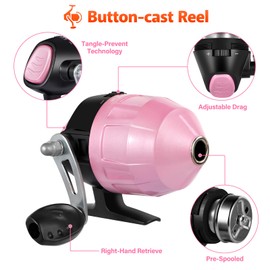 PLUSINNO Kids Fishing Pole with Spincast Reel Telescopic Fishing Rod Combo Full Kits for Boys, Girls, and Adults (Pink, 150cm 59.05In)