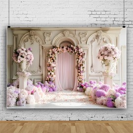 ChloropLastid 10x8ft Wedding Floral Photography Backdrop European Palace Hall Arch Pink Purple Romantic Flower Background for Wedding Bridal Shower Women Girls Birthday Party Decoration Photo Props