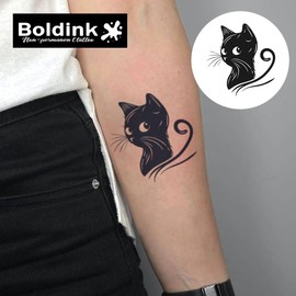 Boldink Temporary Tattoos, semi permanent tattoos, 15-day long lasting tattoo sticker, waterproof and anti-reflective, unique design(Black Cat)