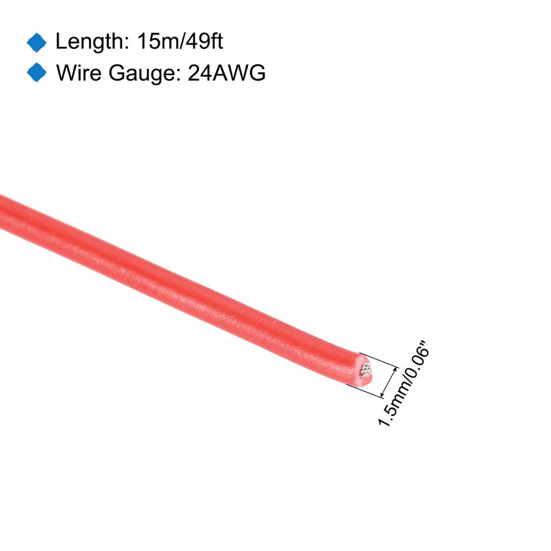 sourcing map 24AWG Stranded PVC Hookup Wire 15M/49ft Red, Electrical