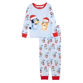 Bluey Kids' 2-Piece Snug-fit Cotton Holiday Pajama Set, Soft & Cute for Kids, BLUEY HO HO HO, 3T