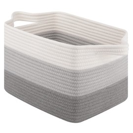 OIAHOMY Cotton Rope Storage Basket for Shelves, Baskets for Organizing, Rectangle Storage Bins with Handles, Woven Toy Basket for Nursery Room-13"×9.85"×8.7", Grey