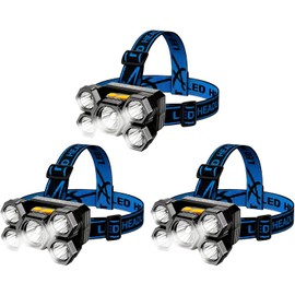 Raganet, 3 Lamparas Frontales de 5000 Lumens, Iluminación Frontal Recargable, 4 Modos de Cambio de Luz, 5 Leds de Alta potencia, Incluye Banda de