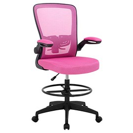 Drafting Chair Tall Office Chair Adjustable Height with Lumbar Support Arms Footrest Mid Back Standing Desk Chair Swivel Rolling Mesh Computer Chair Standing Desk Drafting Stool