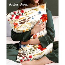 Miss Adola 2 Pack Silk Pillowcase - 20x26 Inch Standard Size Silk Pillow Case with Hidden Zipper for Women Lady Smooth Soft Breathable Cute Design Pillowcase for Hair and Skin, 3D Red Flower