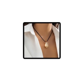 Wedity Teardrop Necklaces Leather Rope Water Drop Pendant Necklace Fashion Jewelry Necklaces for Women and Girls (Gold)