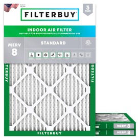 Filterbuy 17x20x1 Air Filter MERV 8 Dust Defense (3-Pack), Pleated HVAC AC Furnace Air Filters Replacement (Actual Size: 16.50 x 19.50 x 0.75 Inches)