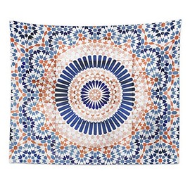 The Oliver Gal Artist Co. Abstract Decorative Tapestry Wall Art 'Mandala Terracotta' Home Décor, 80" x 68", Blue, Orange