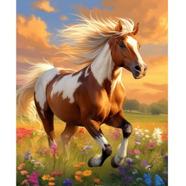 NEWENMO Braune Pferde Malen Nach Zahlen Erwachsene,Bunte Wildblumen Paint by Numbers Kit,DIY Handgemalt Ölgemälde,Malen Nach Zahlen Kits mit Pinseln und Acrylfarbe,für Zuhause Dekoration 40x50cm