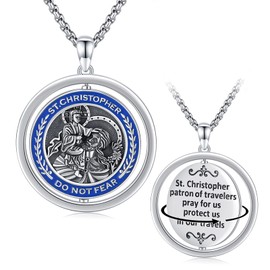 St Christopher Necklace For Men Women 925 Sterling Silver St Christopher Medal Protection Necklace Religious Jewelry Christmas Gifts