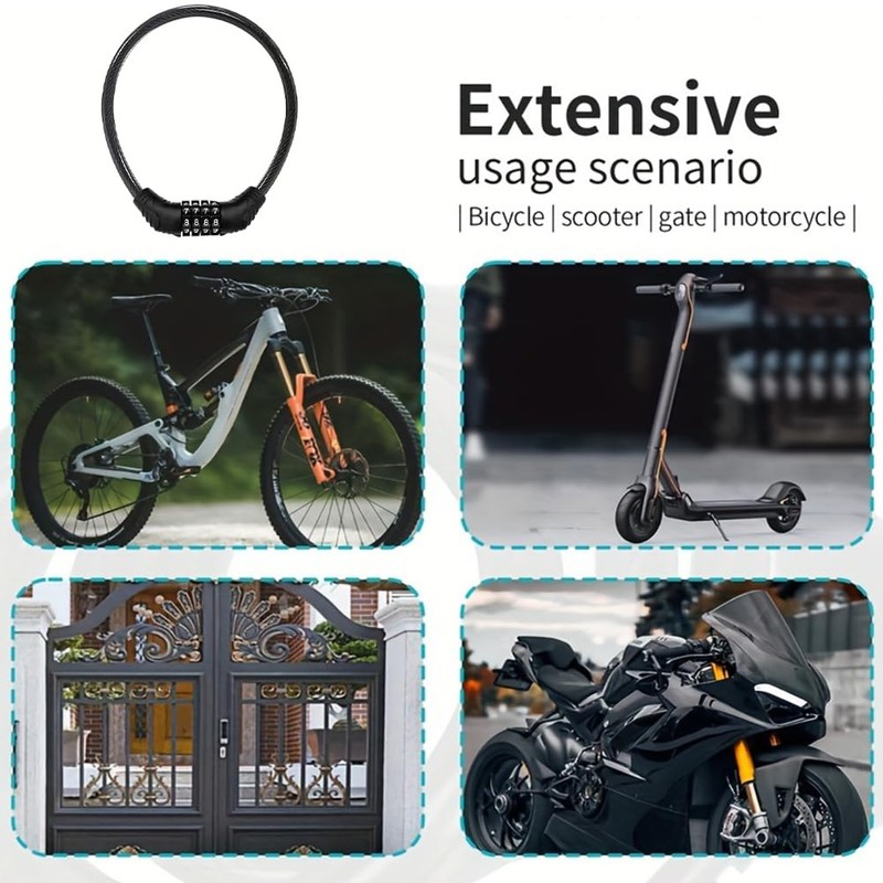 65CM Cable Lock, Combination Safety Code Cable Lock, Multiple Using