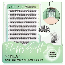 VYRILA Self-Adhesive Lash Cluster, Pre-Glued Clusters, Pop-On Faux Eyelashes, 3D Thin Band D Curl Natural Look Lahses, Easy to Apply, Reusable 0.05mm Eyelash Extensions (Green Hush-D-0.05-10-16mix)