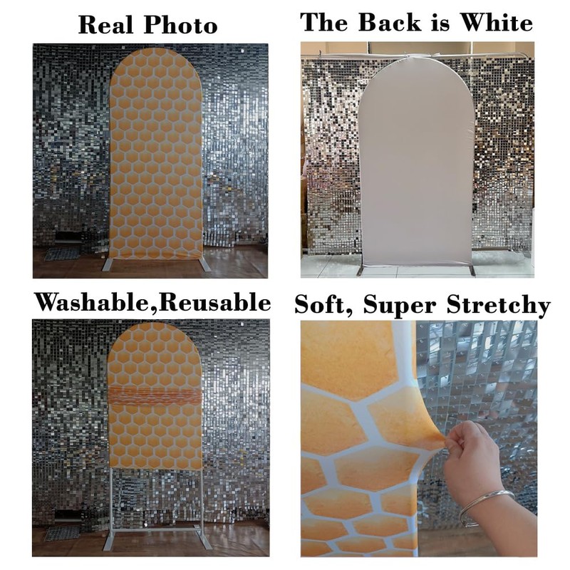 Iydamc Honeycomb Arched Fabric Backdrop Covers for Bee Day Party
