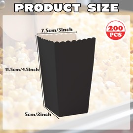 200 PCS Black Popcorn Box for Party 3 x 4 Inch Mini Popcorn Boxes Cardboard Popcorn Cups Can Be Equipped with Snack, Fries, Salt and Pepper, Candy Popcorn Containers for Movie Nights, Carnival