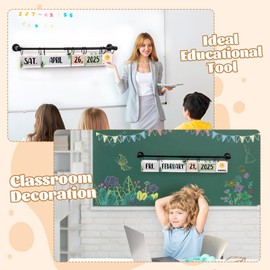 Extpro Flip Calendar Bulletin Board Set with Holder, Magnetic Adjustable Calendar Holder Includes 60 Date Cards Boho Classroom Home Decor (Green)