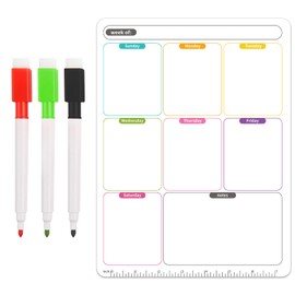 Magnetic Whiteboard for Fridge, Weekly Planner Whiteboard, Meal Planner Board with 3 Dry Erase Marker Pens, Multi-Coloured Fridge Planner Meal Organising Memo Board for Kitchen, Home (28 * 21cm)