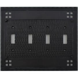 Arts & Crafts Mission Style Oil Rubbed Bronze 4 Gang Switch Plate - 4 Toggle Light Switch Openings