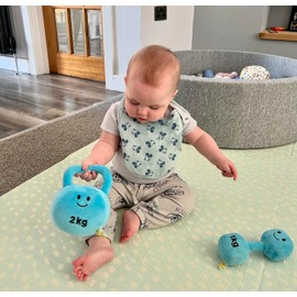 Plush Toy Dumbbell and Kettlebell Set - Baby Rattle - Suitable for Newborn Babies - Plush Toys for Babies Infant Girls Boys Baby Gift - Sensnory Toy (Mystic Blue)