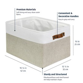 OrganiHaus Extra Large Fabric Storage Baskets for Shelves 3 Pack, 16x13in Closet Storage Bins for Shelves, Cloth Baskets for Organizing, Linen Closet Organizers, Fabric Storage Bin, Beige/White