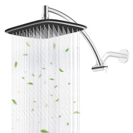 Cabezal de ducha de lluvia con brazo de extensión de cabezal de ducha de 12 pulgadas, cabezal de ducha fijo, cabezal de ducha de metal de 10 pulgadas, altura ajustable, ángulo de instalación de 1