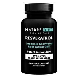 Nature Diet Resveratrol - 500 mg Trans-Resveratrol (98%) - Japanese Knotweed Extract - 60 Vegan Capsules - Antioxidant Protection - Supports Healthy Aging & Cell Health
