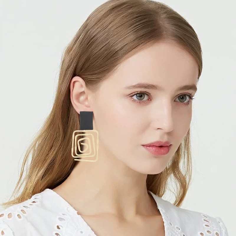 CYV Geometric Square Swirl Wire Spiral Drop Dangle Earrings For