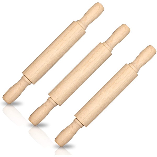 ArtCreativity 7 Inch Mini Rolling Pins for Kids - Set of 3 - Small Wooden Rollers for Baking, Cooking, Play Doh, Clay, Cookie Dough Arts and Crafts Toy Supplies for Boys and Girls