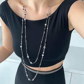 Long Necklaces for Women Pearl Necklaces for Women Long Gold Chain Necklace Dainty Layered Pearl Necklace Statement Sweater Strand Chain Jewelry, no, Metal, No Gemstone