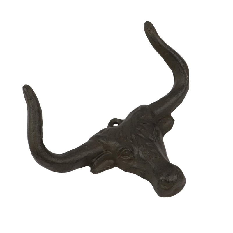 30GO Cast Iron Longhorn Steer Wall Hook-5" Bull Head Decorative